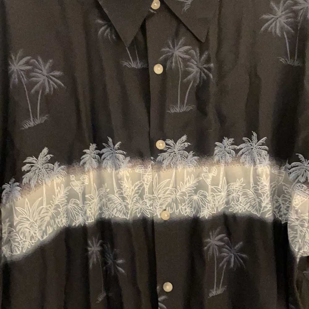 Windham Pointe Men’s SZ L Tropical Button Down Short Sleeve Shirt Black/ White - Picture 6 of 11